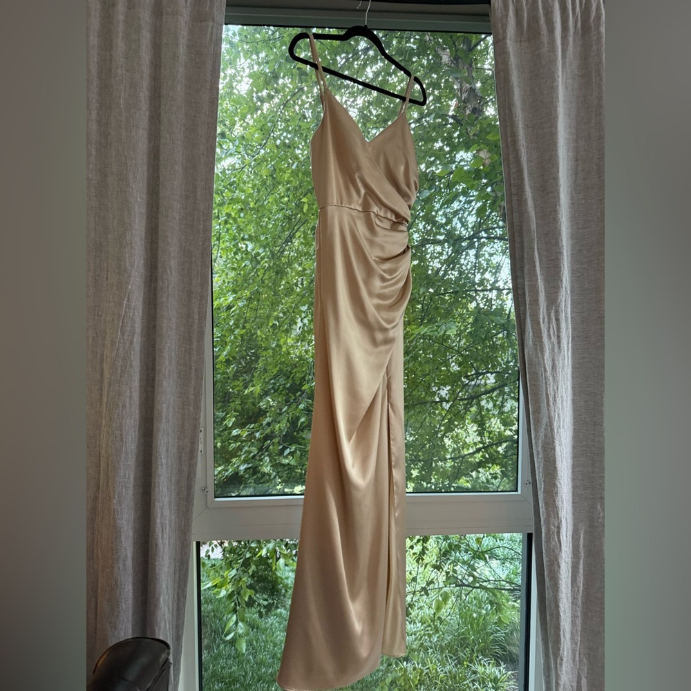 Revelry Rory Satin Gold Champagne Dress - Size 4